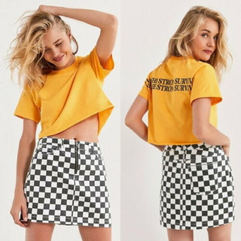 BDG Checkered Denim Zip Mini Skirt